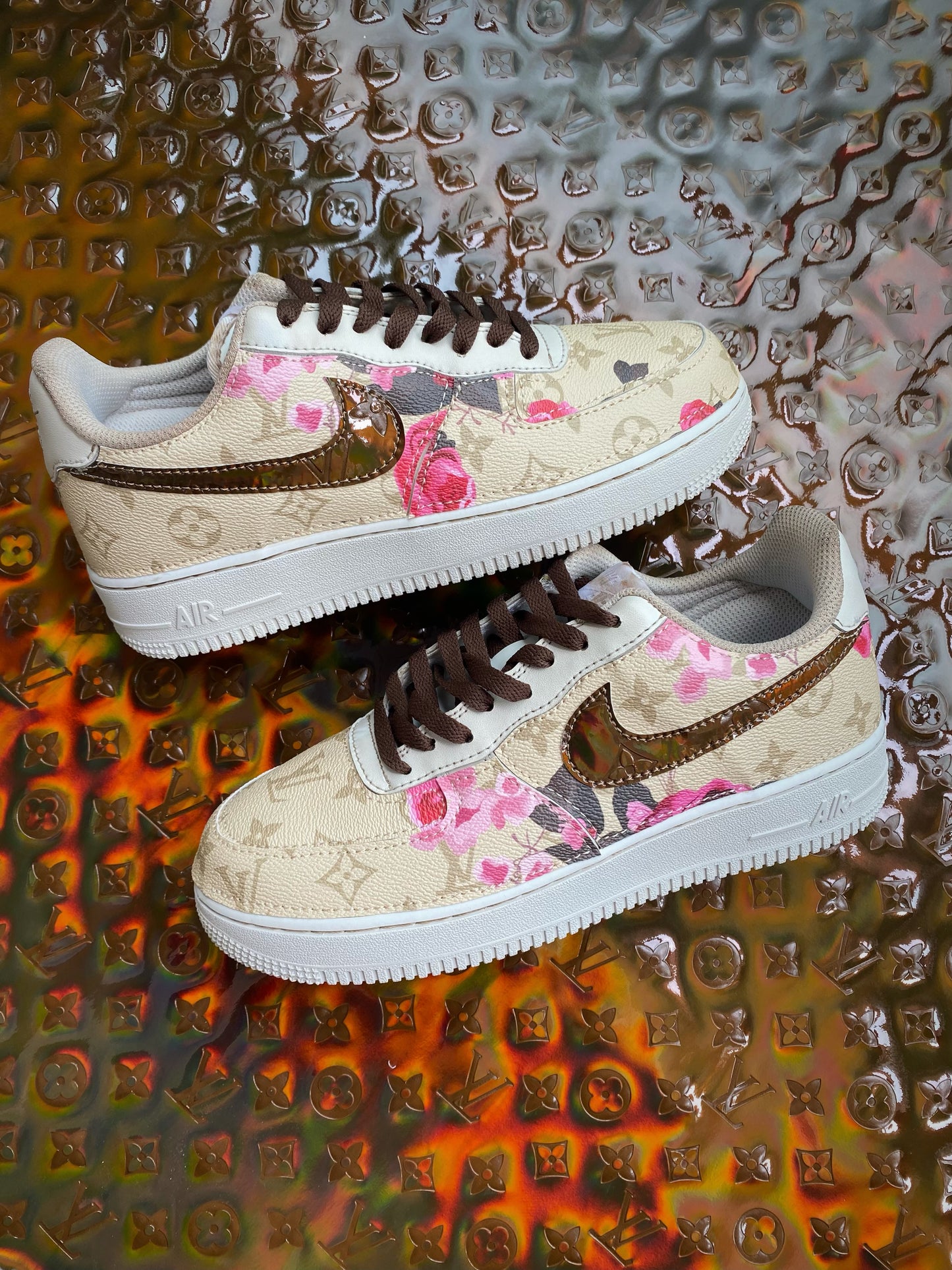 Coffee dyed vintage rose LV Custom Sneakers Air Force One for Man