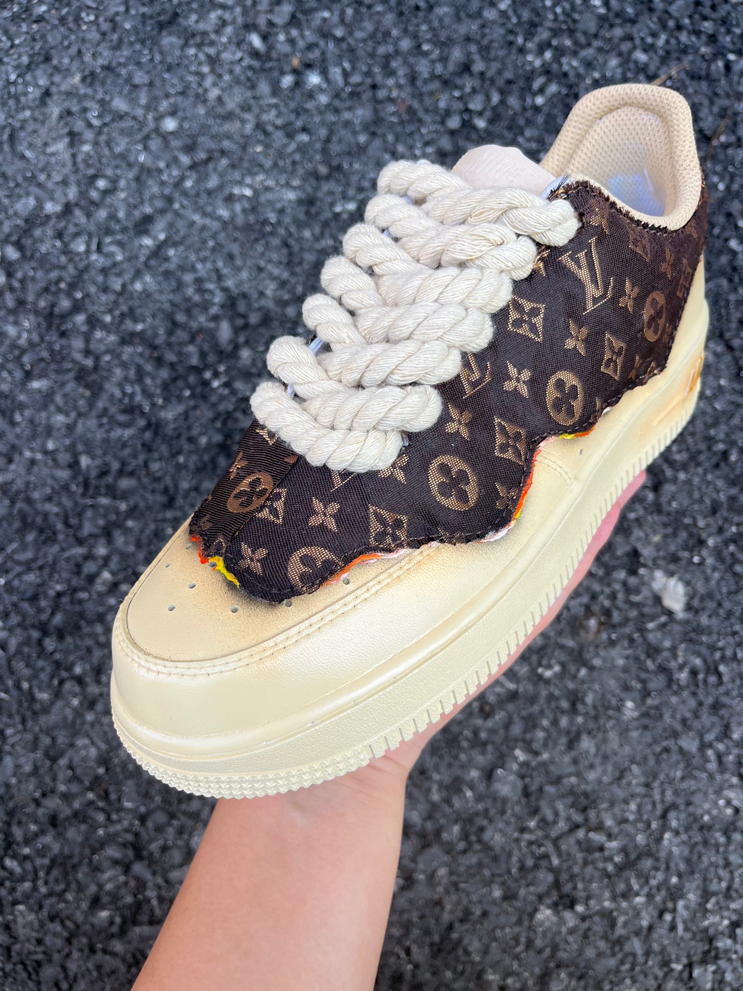 Flamed BurnBrown LV Custom Sneakers Air Force One for Man ·