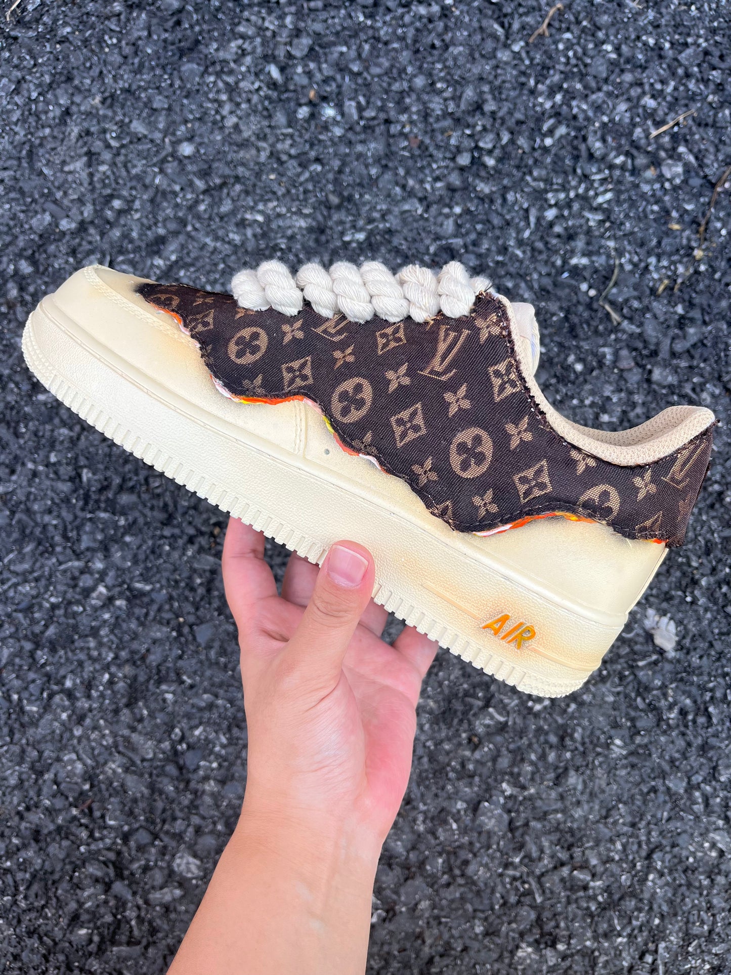 Flamed BurnBrown LV Custom Sneakers Air Force One for Man ·