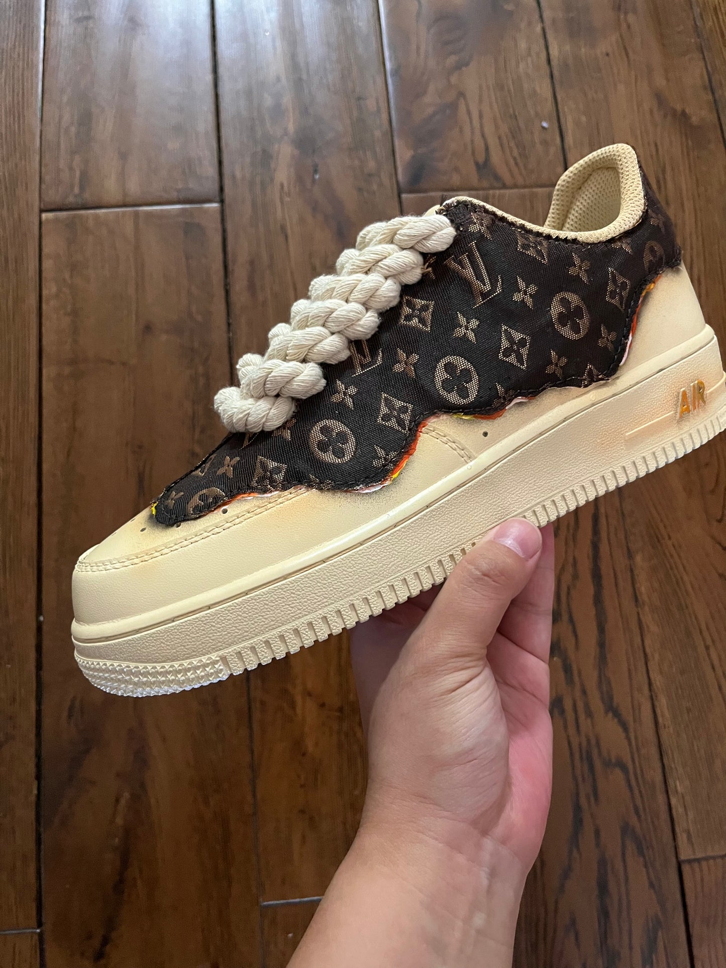 Flamed BurnBrown LV Custom Sneakers Air Force One for Man ·