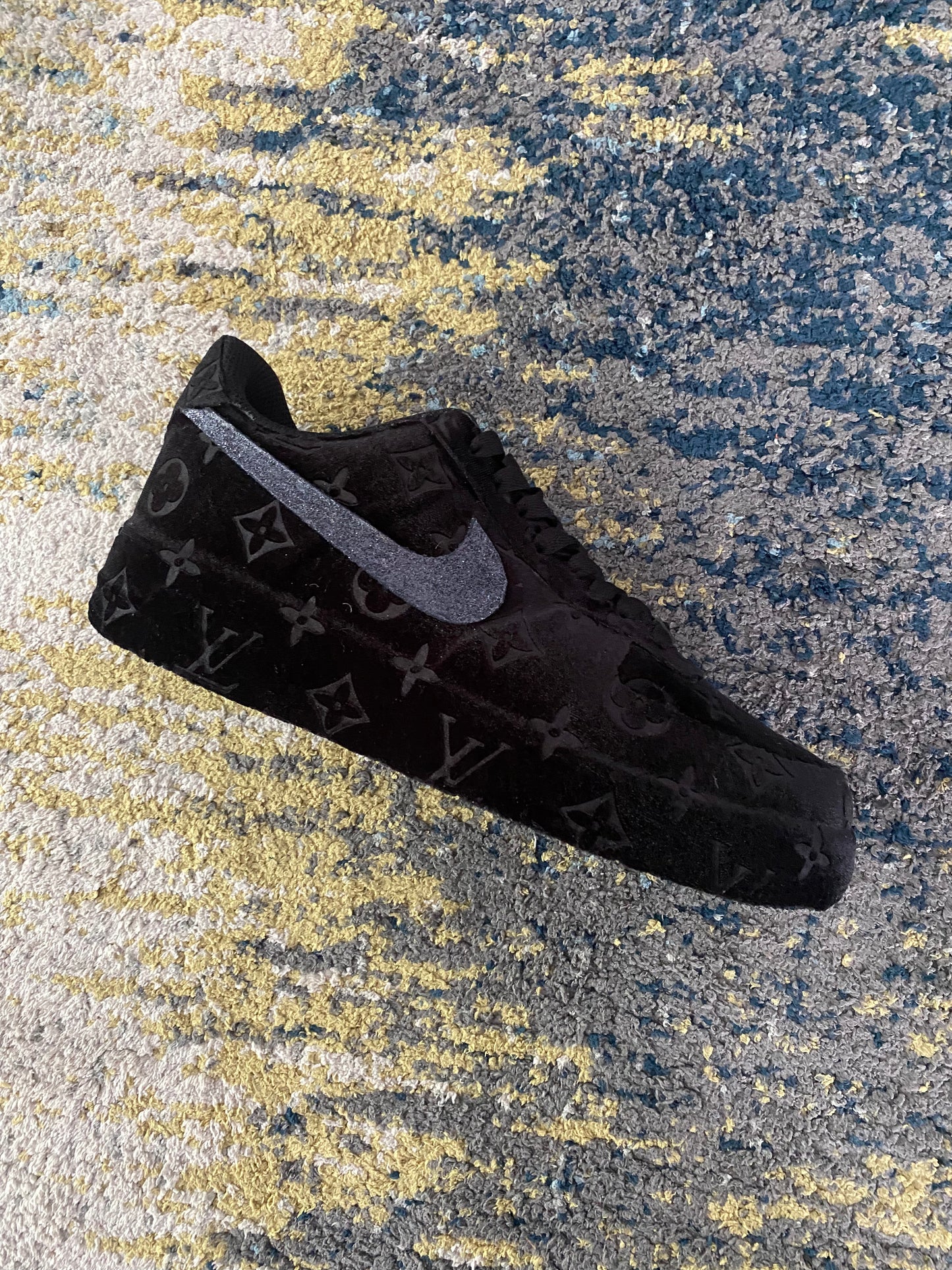 Black Full LV Velvet Air Force One Custom Sneaker for Man