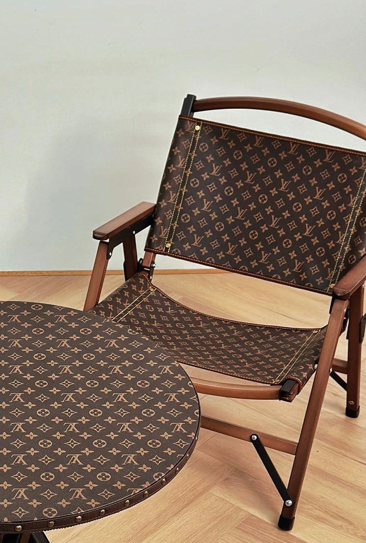 Handmade Classic Monogram LV Wooden Folding Chair