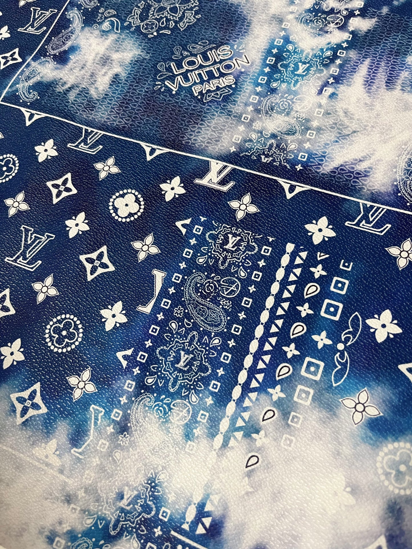 Custom Handmade Blue Print Dye Bandana LV Leather for Crafting Jacket