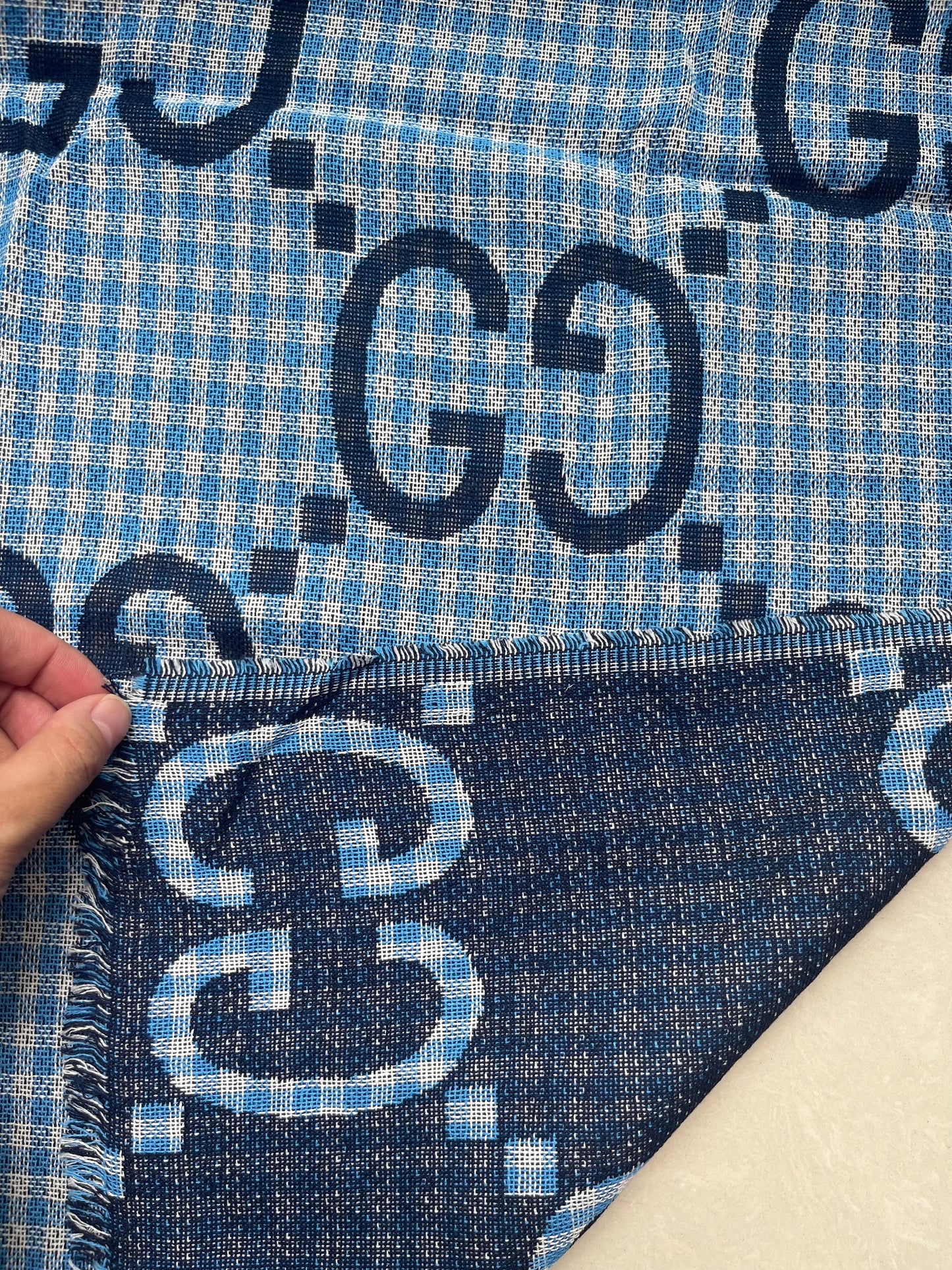 Blue GG Jacquard Designer Fabric for Custom DIY Sewing