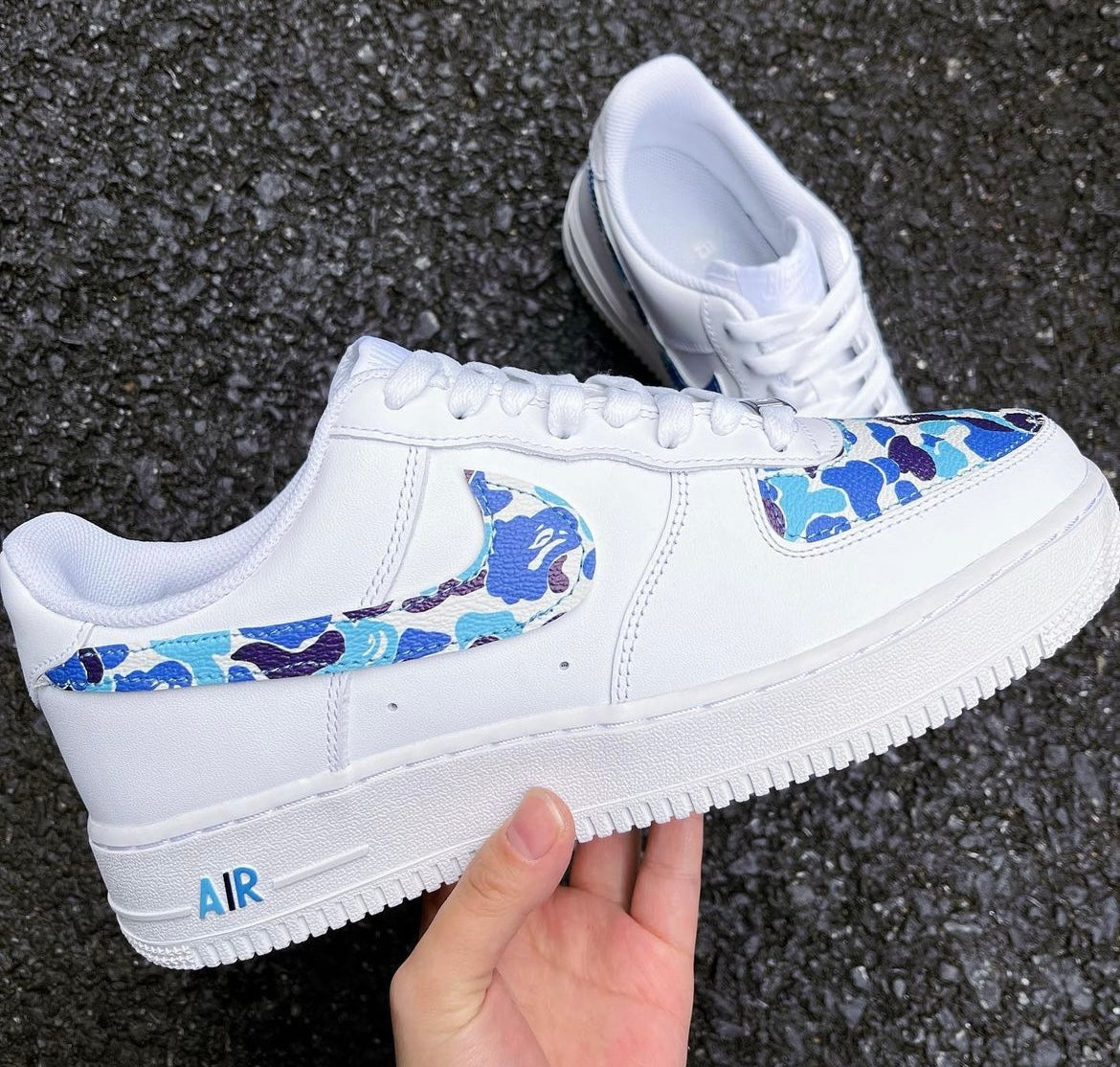 Blue Bape Beautiful DIY Air Force One Custom Shoes Sneakers for Man