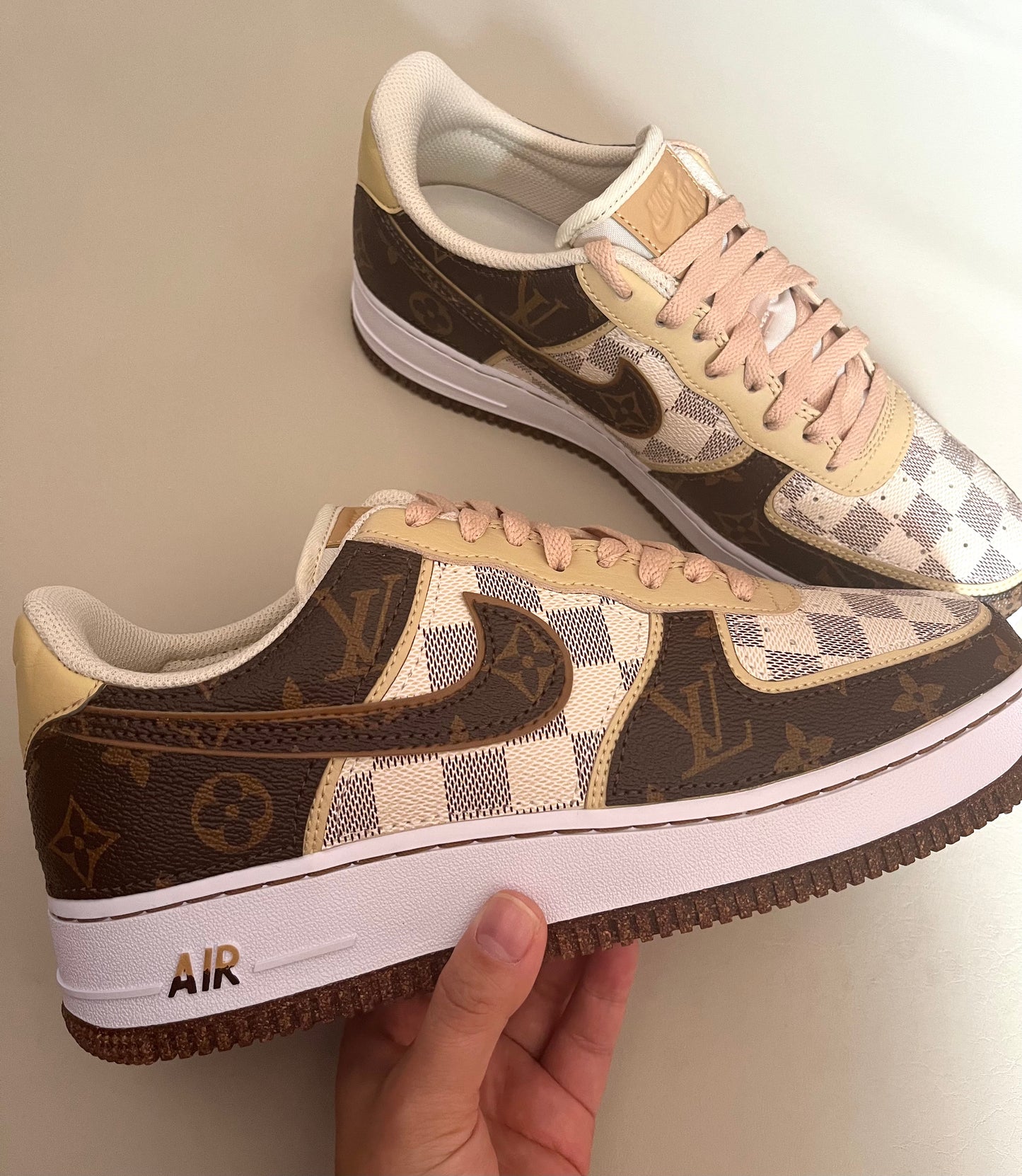 Brown Full LV Leather Air Force One Custom Sneaker for Man