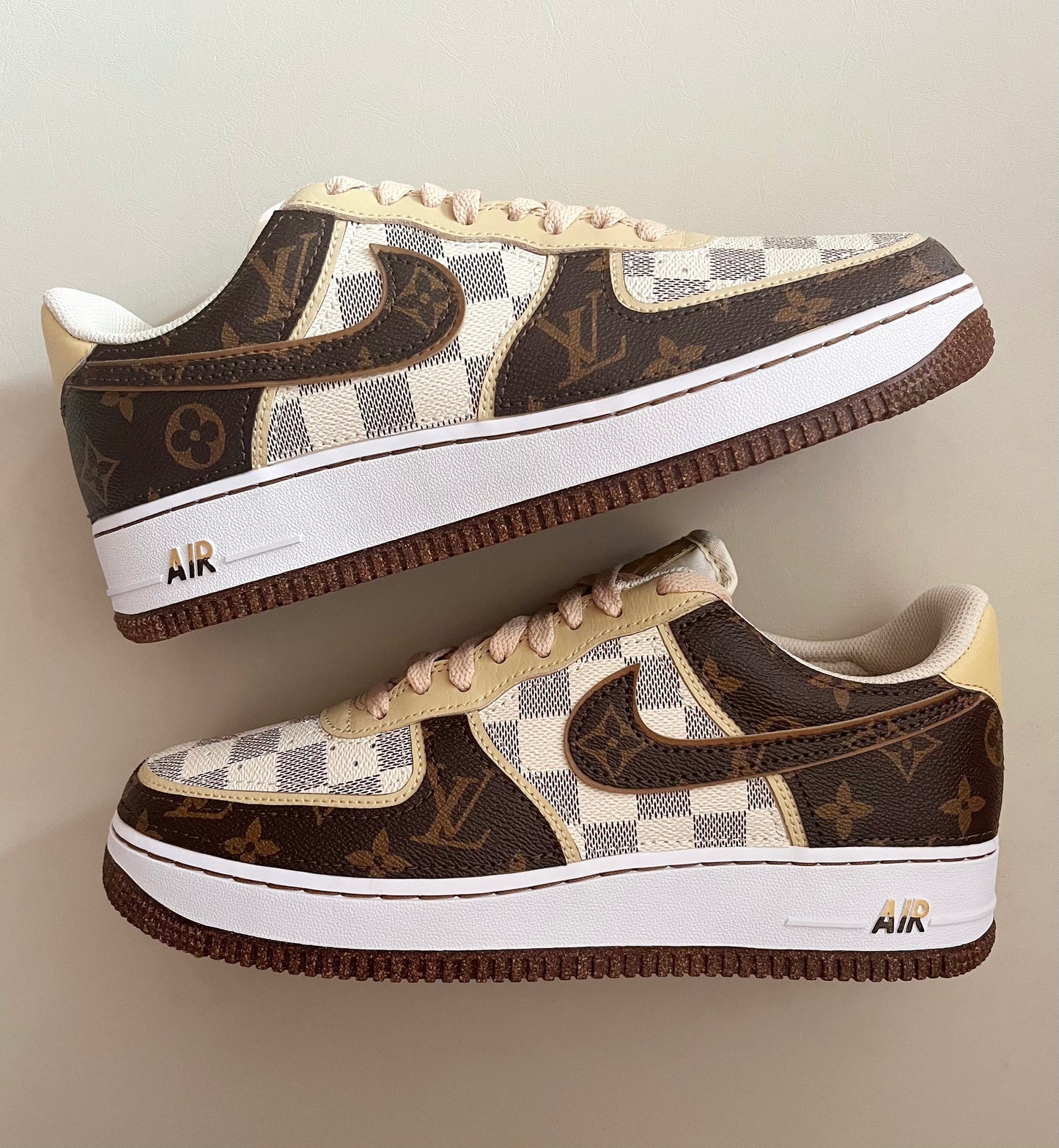 Brown Full LV Leather Air Force One Custom Sneaker for Man
