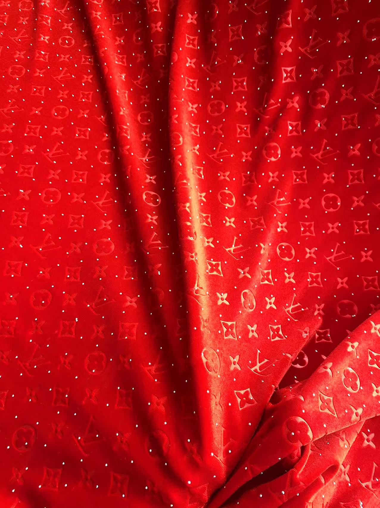 Red LV Louis Vuitton Custom Sewing Velvet Fabric
