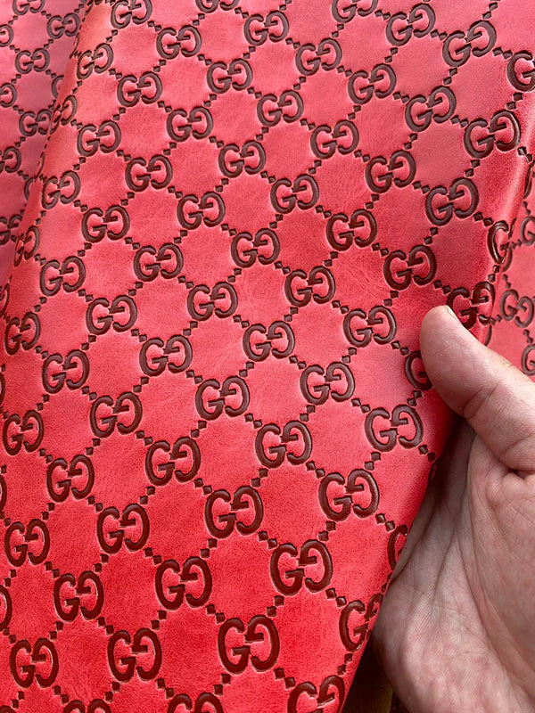 Red Embossed Gucci Upholstery Leather Fabric for Sneakers Custom Shoes