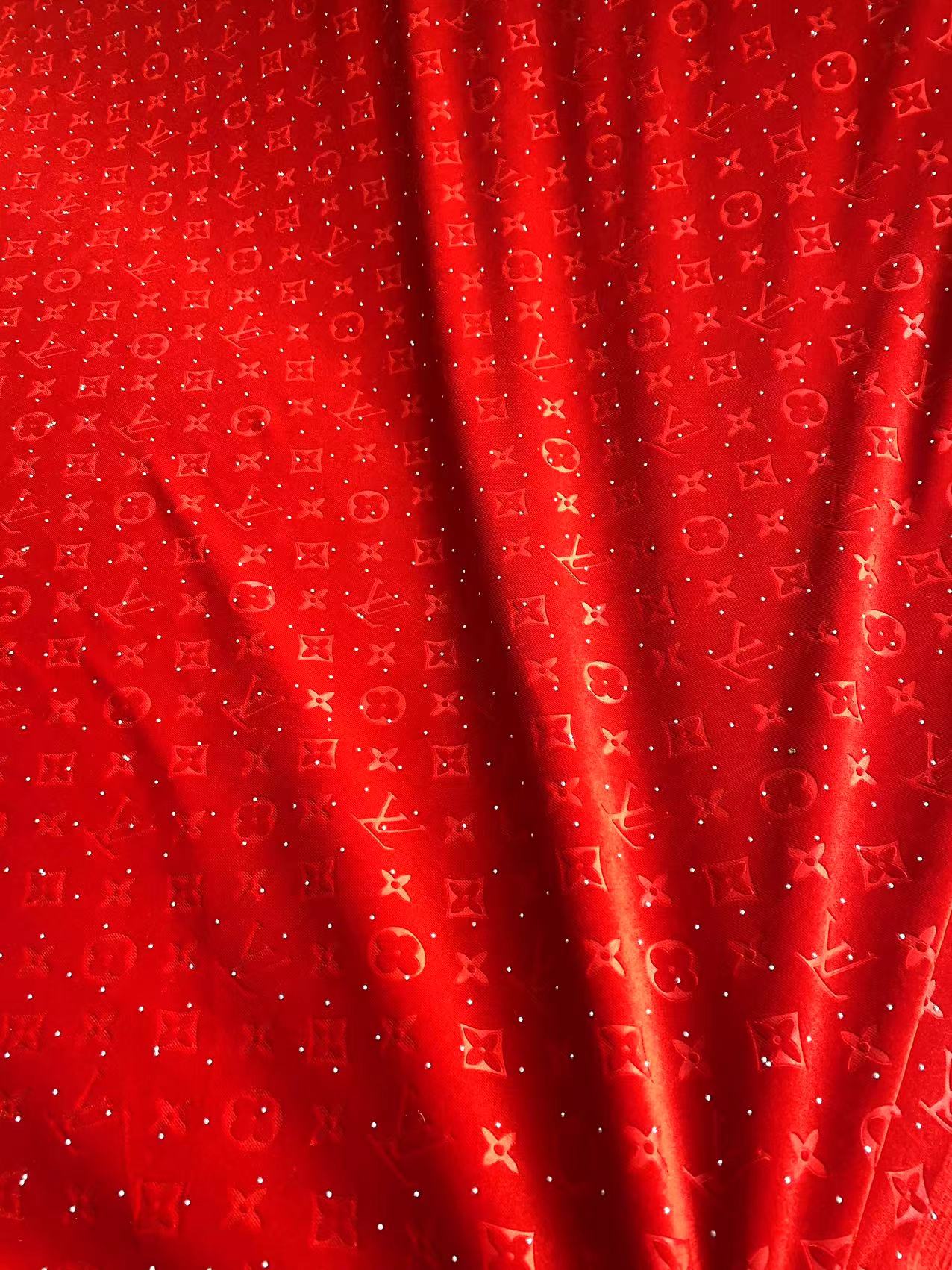 Red LV Louis Vuitton Custom Sewing Velvet Fabric