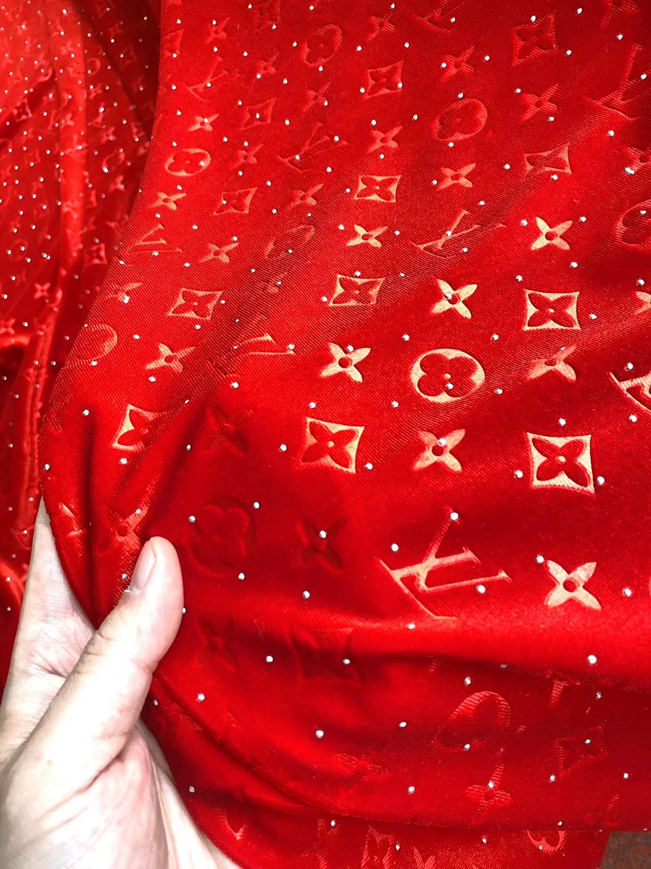 Red LV Louis Vuitton Custom Sewing Velvet Fabric