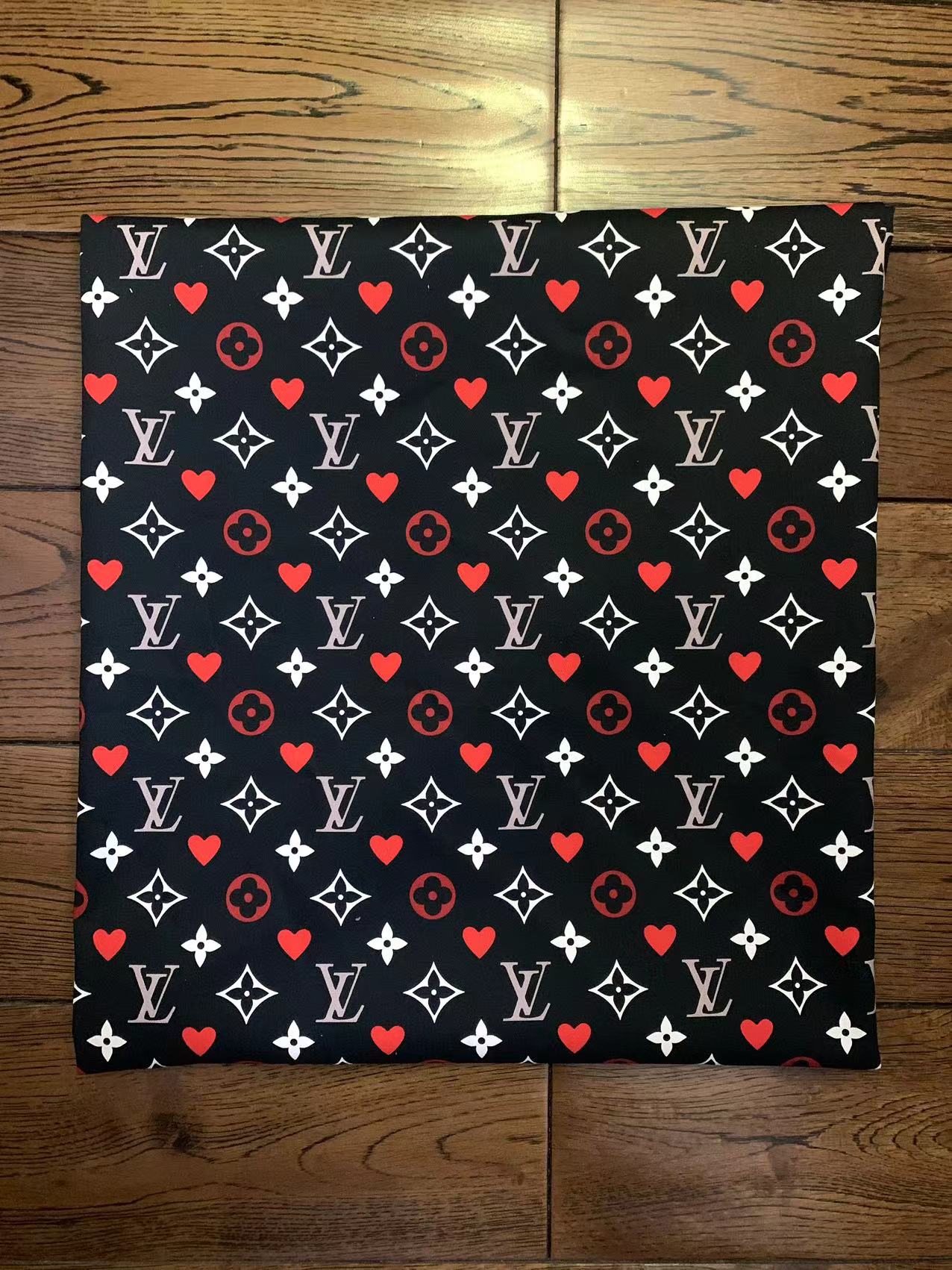 Black LV Heart Monogram Custom Sneaker Fabric DIY Sewing Material Sold by Yard