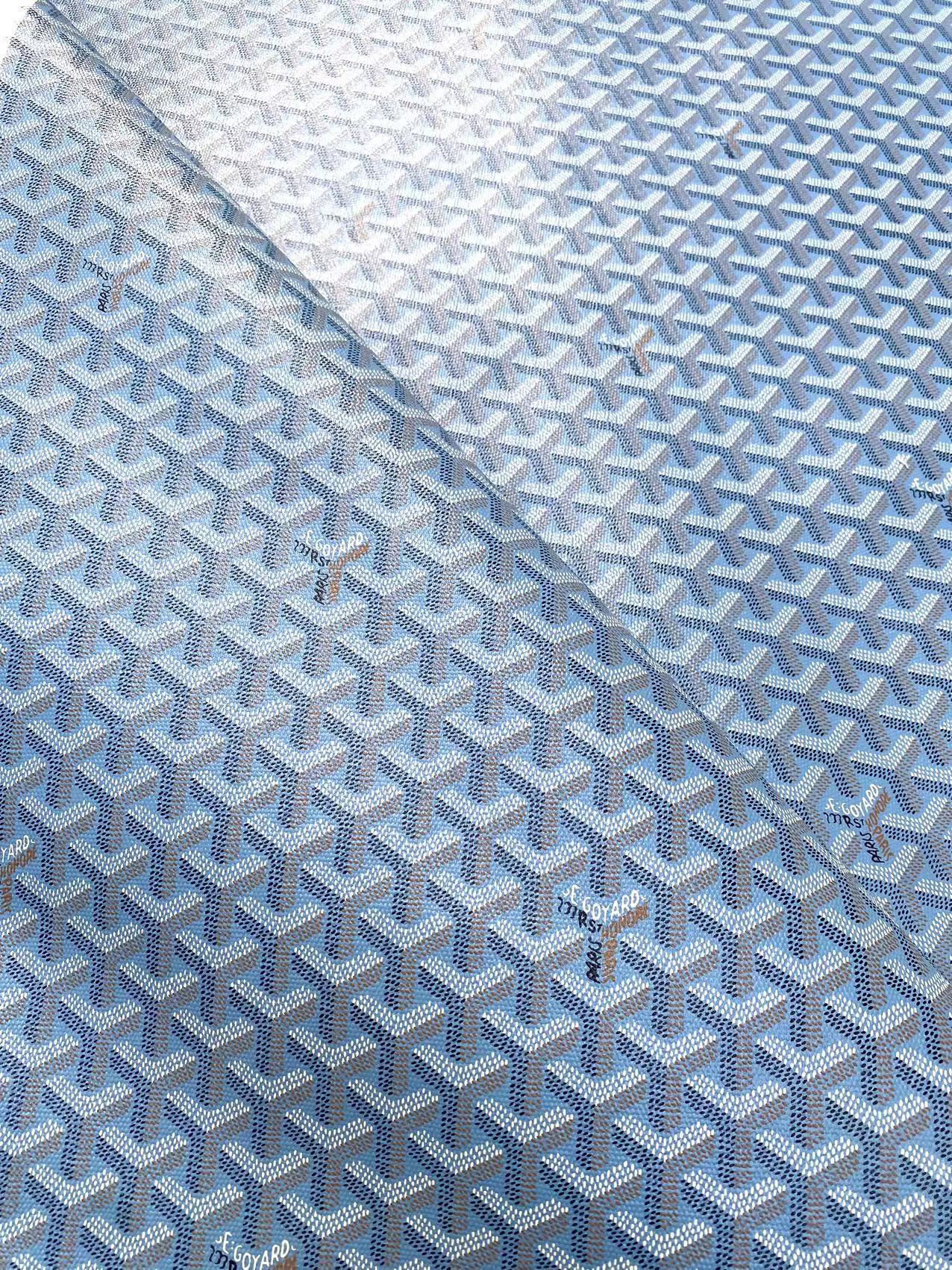 Elegant Light Blue Goyard Canvas Leather Fabric for Bag Custom Sneakers Upholstery Wrap
