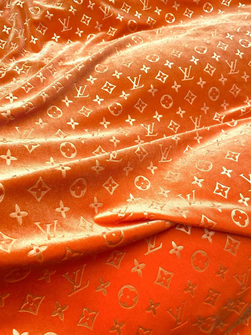 Luxury Vivid LV Orange Velvet Fabric for Sneakers Sewing