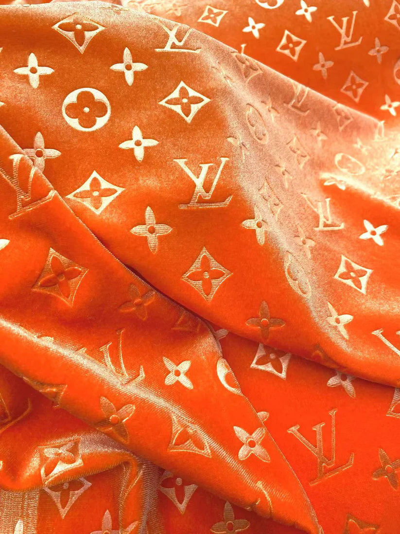 Luxury Vivid LV Orange Velvet Fabric for Sneakers Sewing