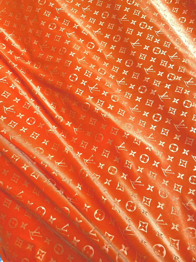 Luxury Vivid LV Orange Velvet Fabric for Sneakers Sewing