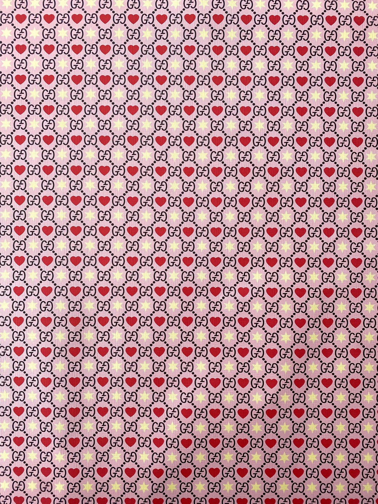 Pink Romantic Valentine's Day Heart Gucci Faux Leather Fabric for Purse Bags Sewing Upholstery