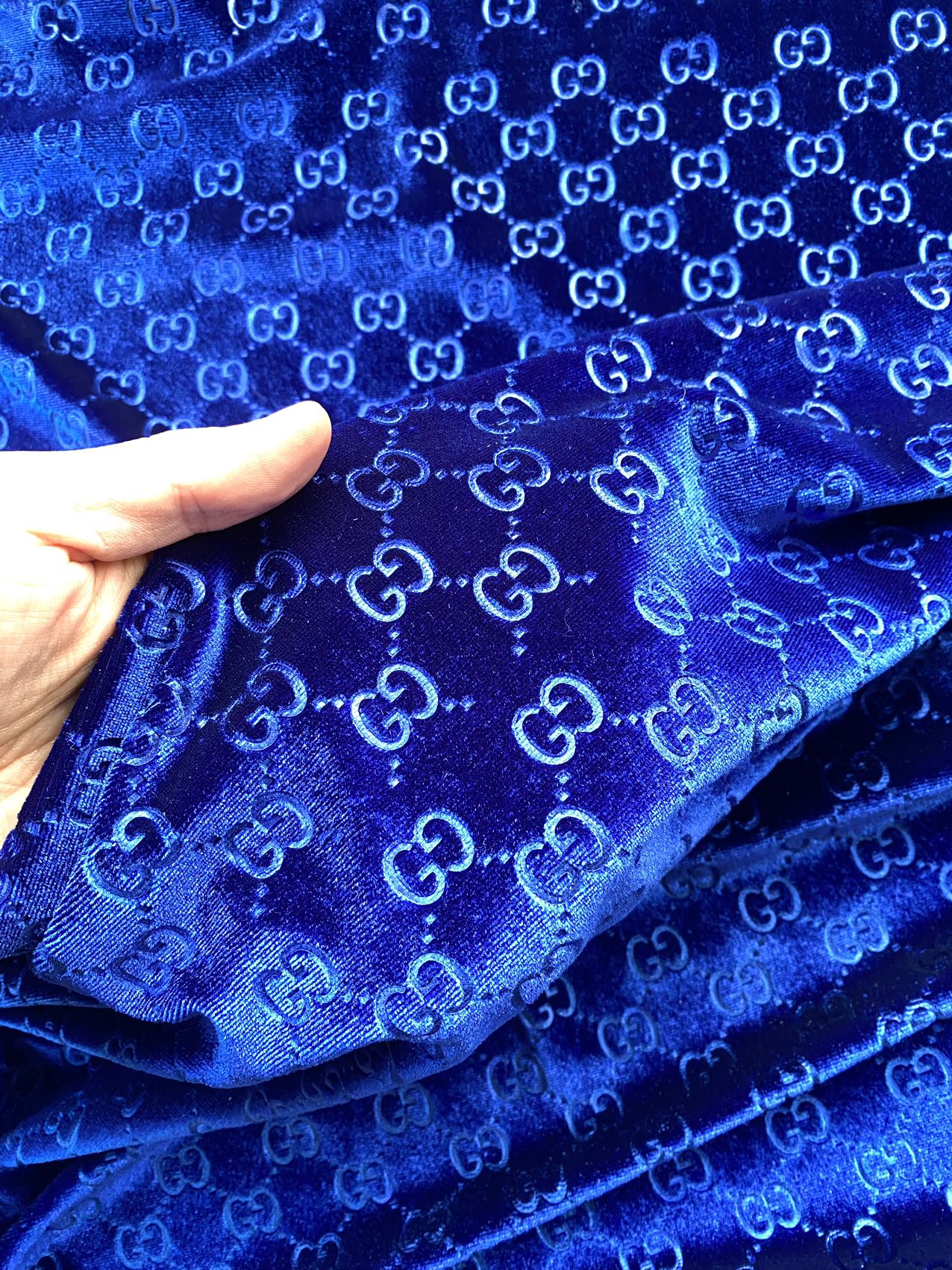 Luxury Designer Royal Blue Gucci Velvet Fabric for Sneaker Custom Clothing Sewing Project