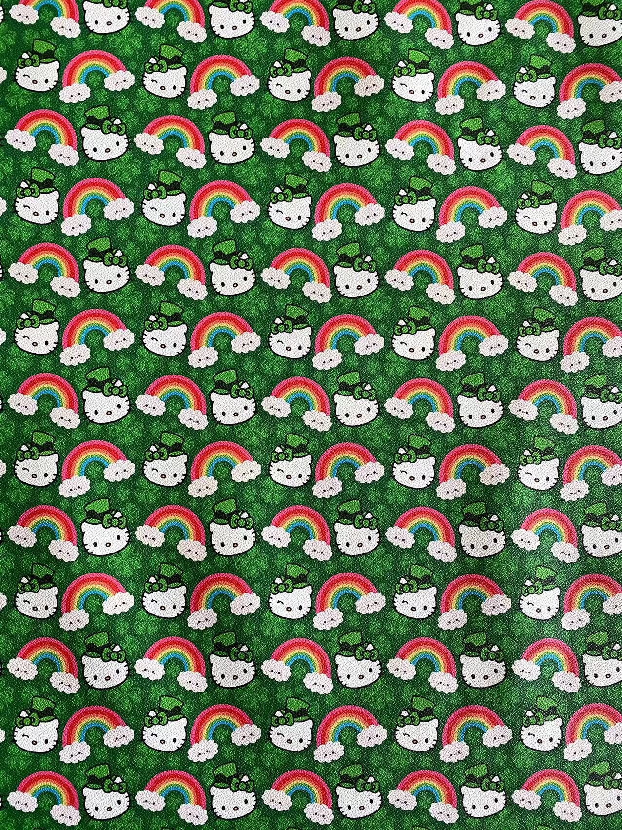 Hello Kitty Cartoon Custom Vinyl Faux Leather Fabric St. Patrick's Day