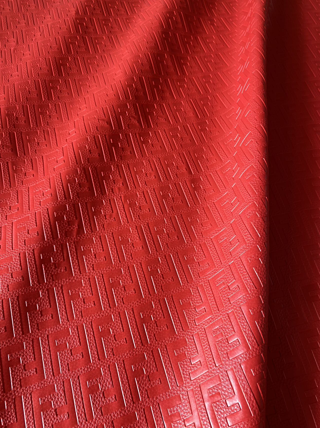 Soft Red Embossed Fendi Custom Designer Faux Leather Sheet for Helmet DIY Sewing Projects