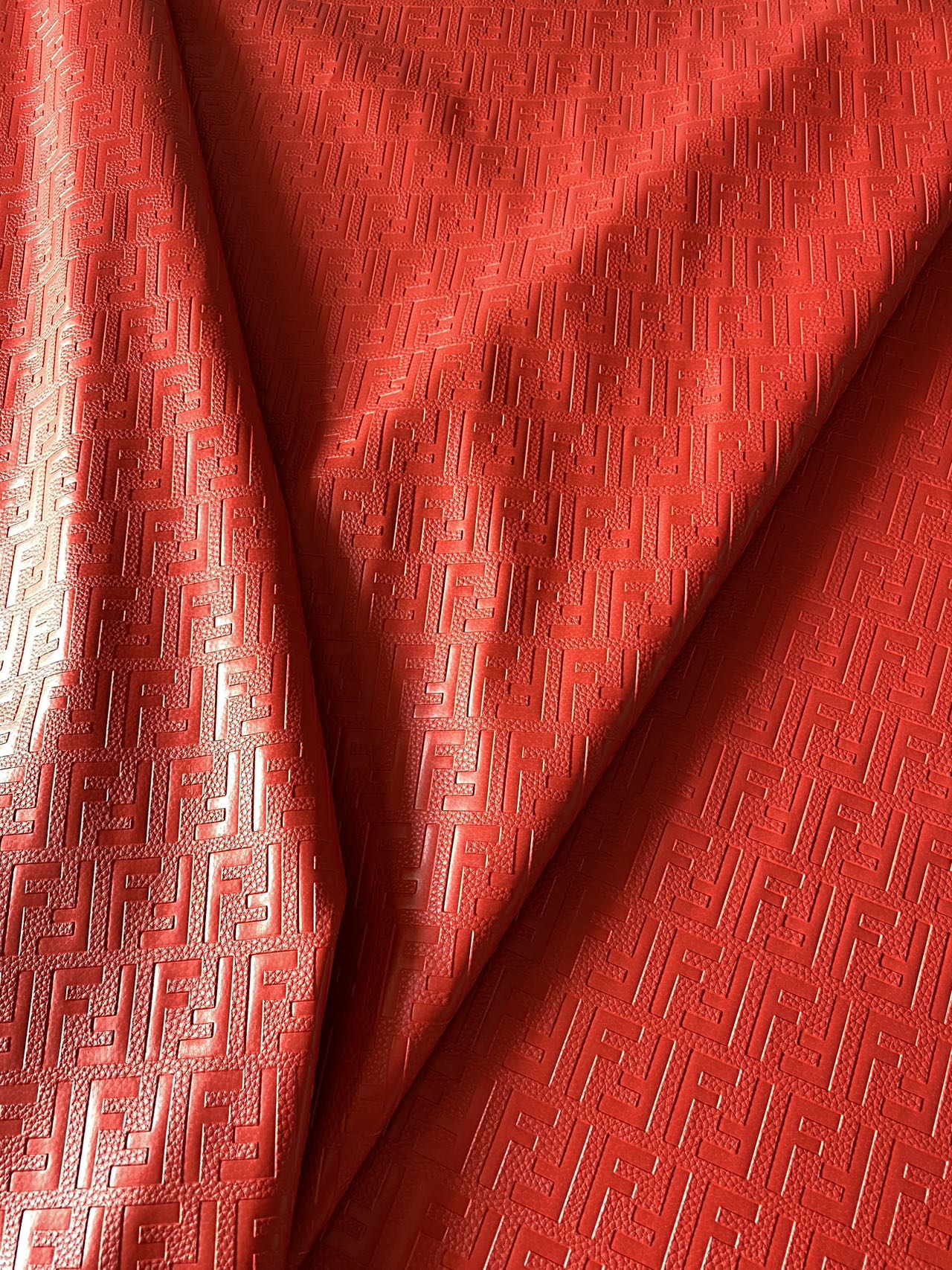 Soft Red Embossed Fendi Custom Designer Faux Leather Sheet for Helmet DIY Sewing Projects