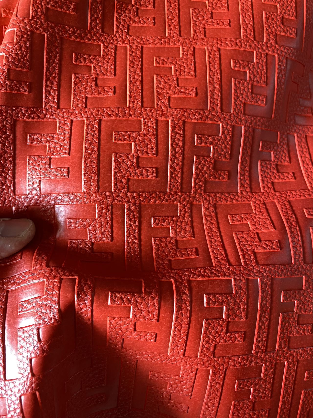 Soft Red Embossed Fendi Custom Designer Faux Leather Sheet for Helmet DIY Sewing Projects