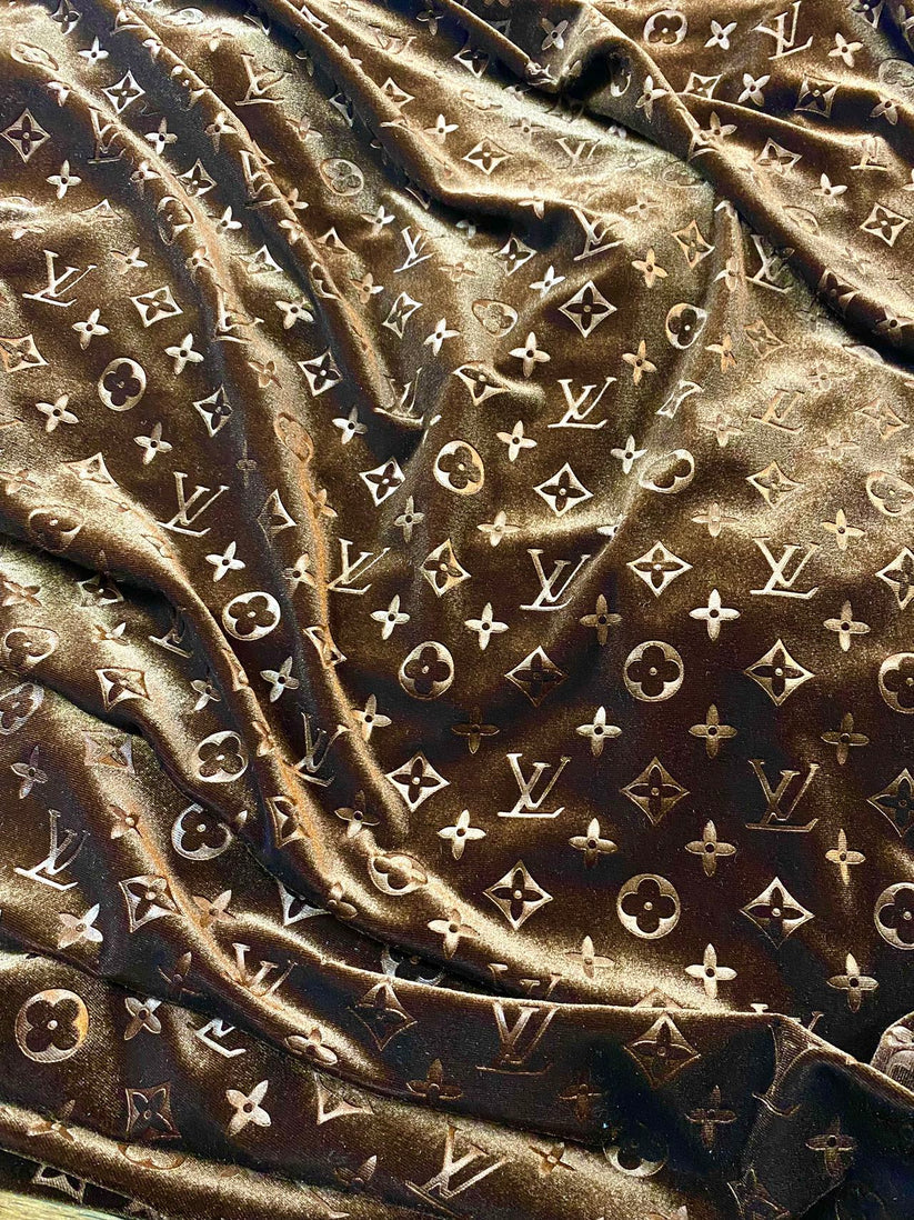 Luxury Dark Brown LV Velvet Fabric for Handmade DIY Crafts Sofa Upholstery Sneakers