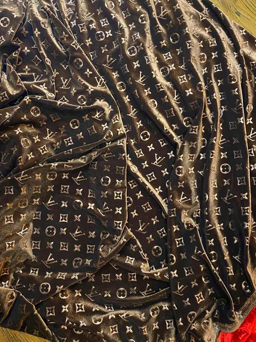 Luxury Dark Brown LV Velvet Fabric for Handmade DIY Crafts Sofa Upholstery Sneakers