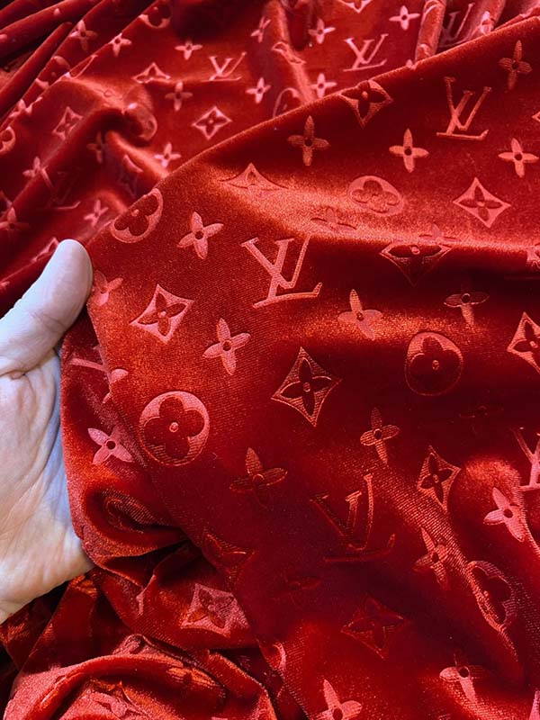 Red LV Louis Vuitton Velvet Fabric for Sewing Handmade Custom Sneakers Project