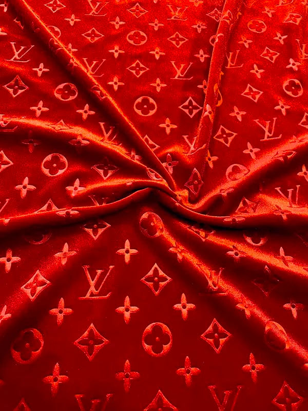 Red LV Louis Vuitton Velvet Fabric for Sewing Handmade Custom Sneakers Project
