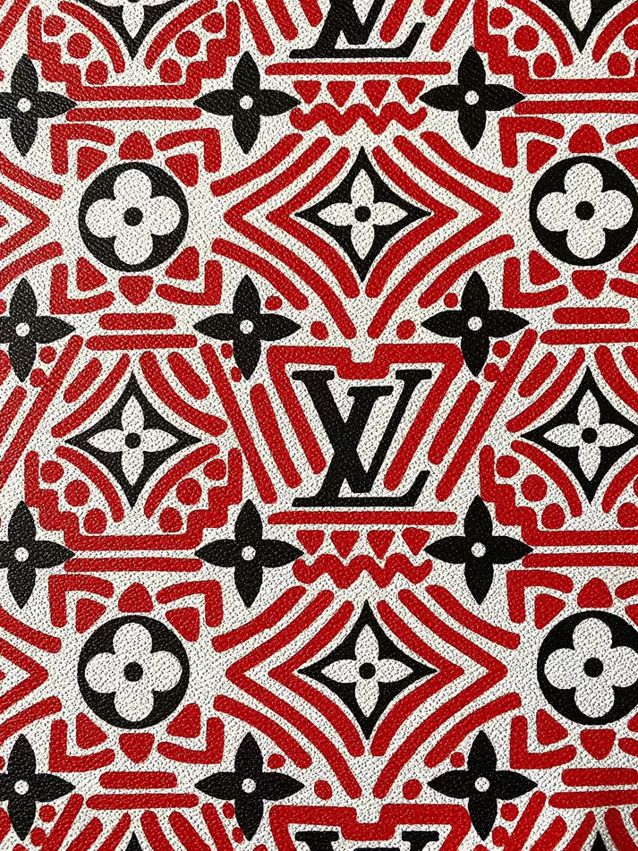 Red LV Louis Vuitton Vinyl Faux Leather for Shoes Sewing Project