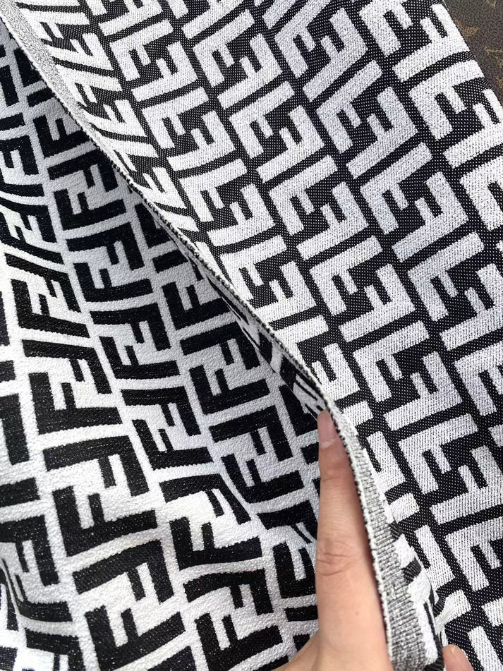 Black White Chenille Fendi Designer Fabric for Sewing Upholstery Projects