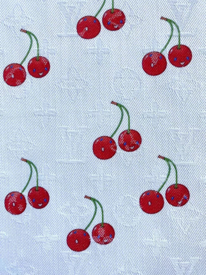 White Denim Designer Fabric Louis Vuitton MURAKAMI Cherry