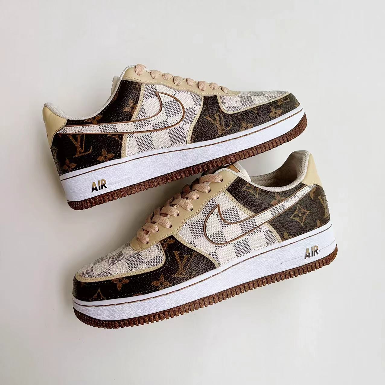Brown Full LV Leather Air Force One Custom Sneaker for Man