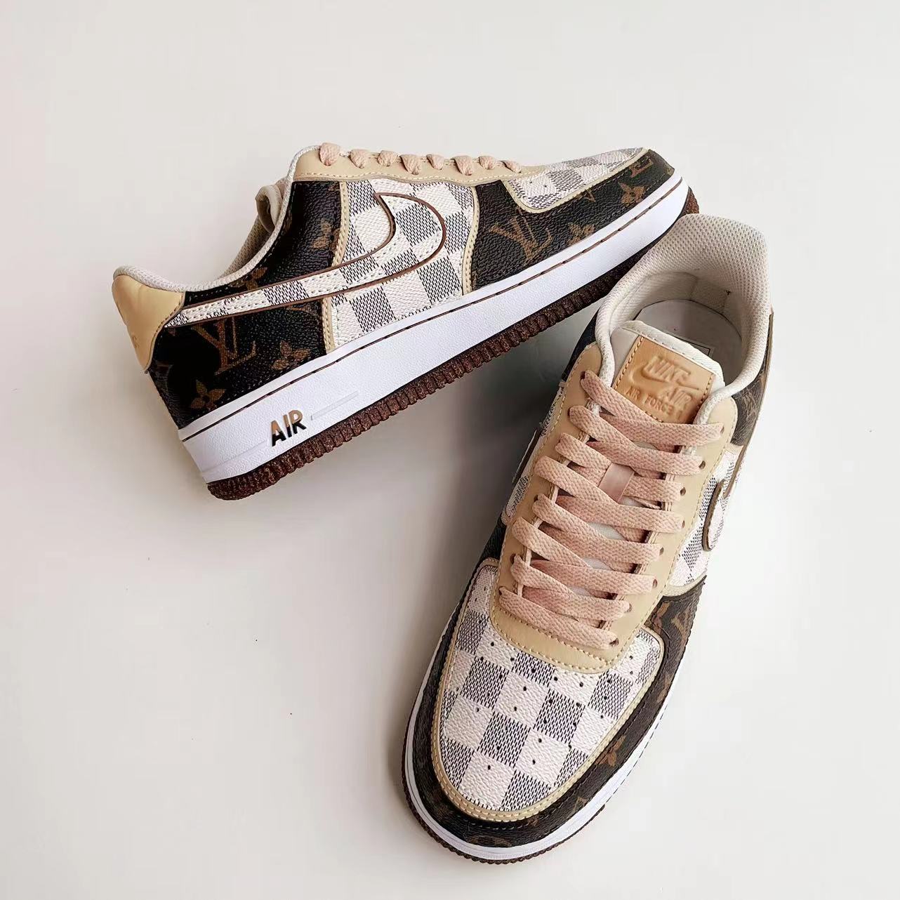 Brown Full LV Leather Air Force One Custom Sneaker for Man