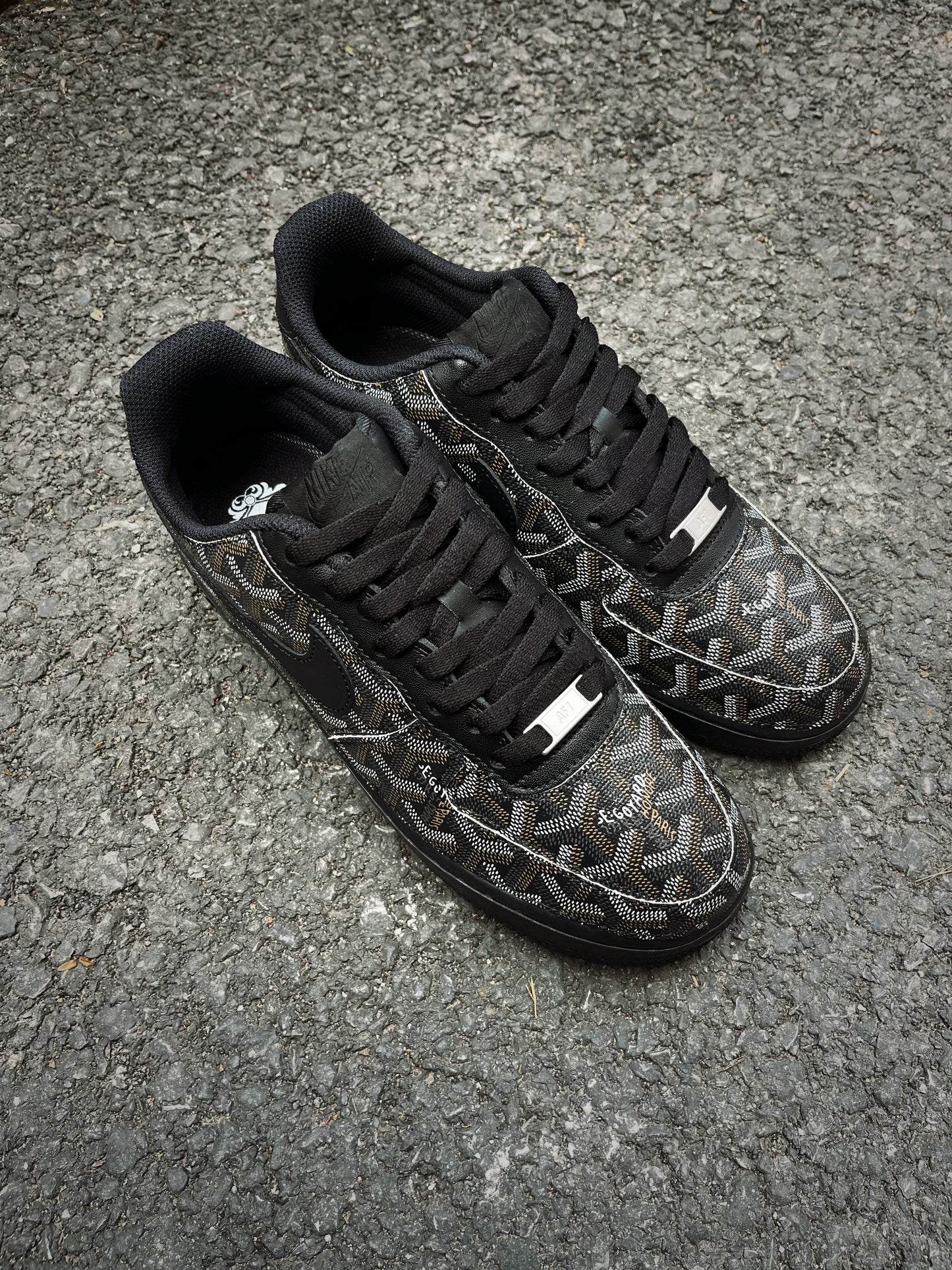 Black Full Goyard Leather Air Force One Custom Sneaker for Man