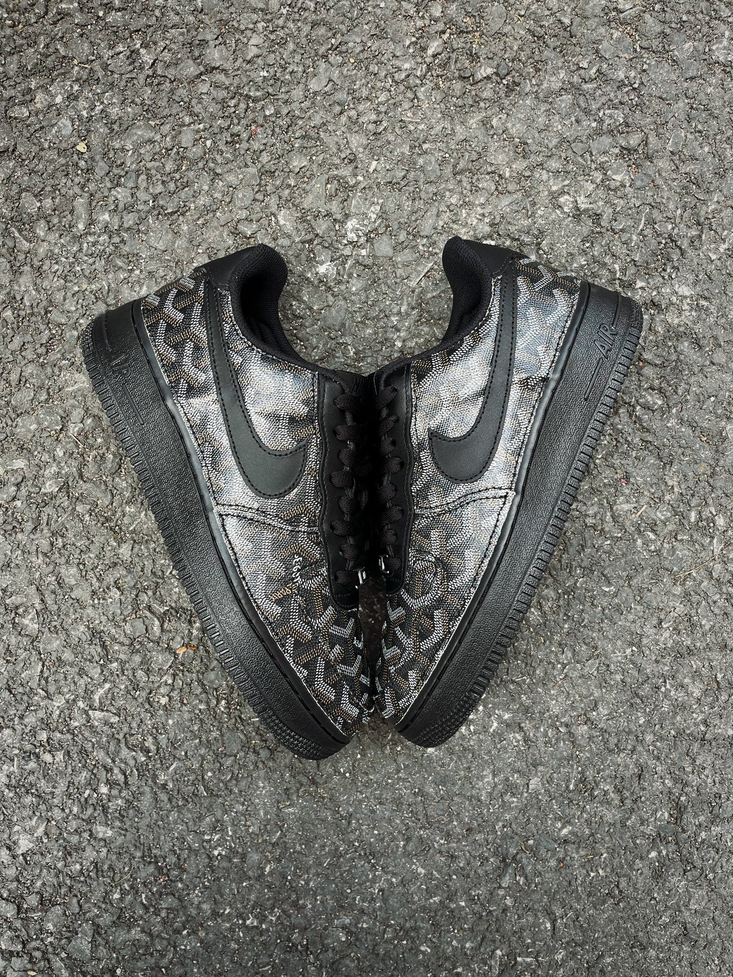 Black Full Goyard Leather Air Force One Custom Sneaker for Man