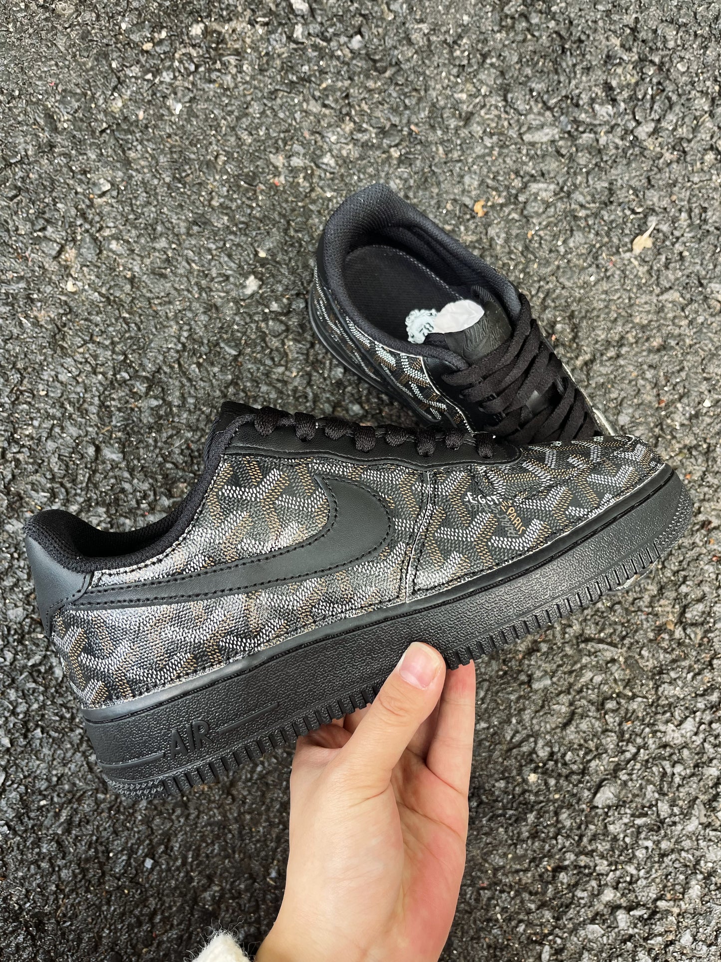 Black Full Goyard Leather Air Force One Custom Sneaker for Man