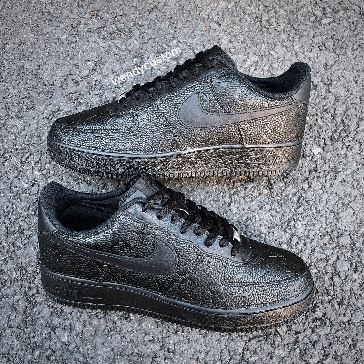 Black Full LV Leather Air Force One Custom Sneaker for Woman