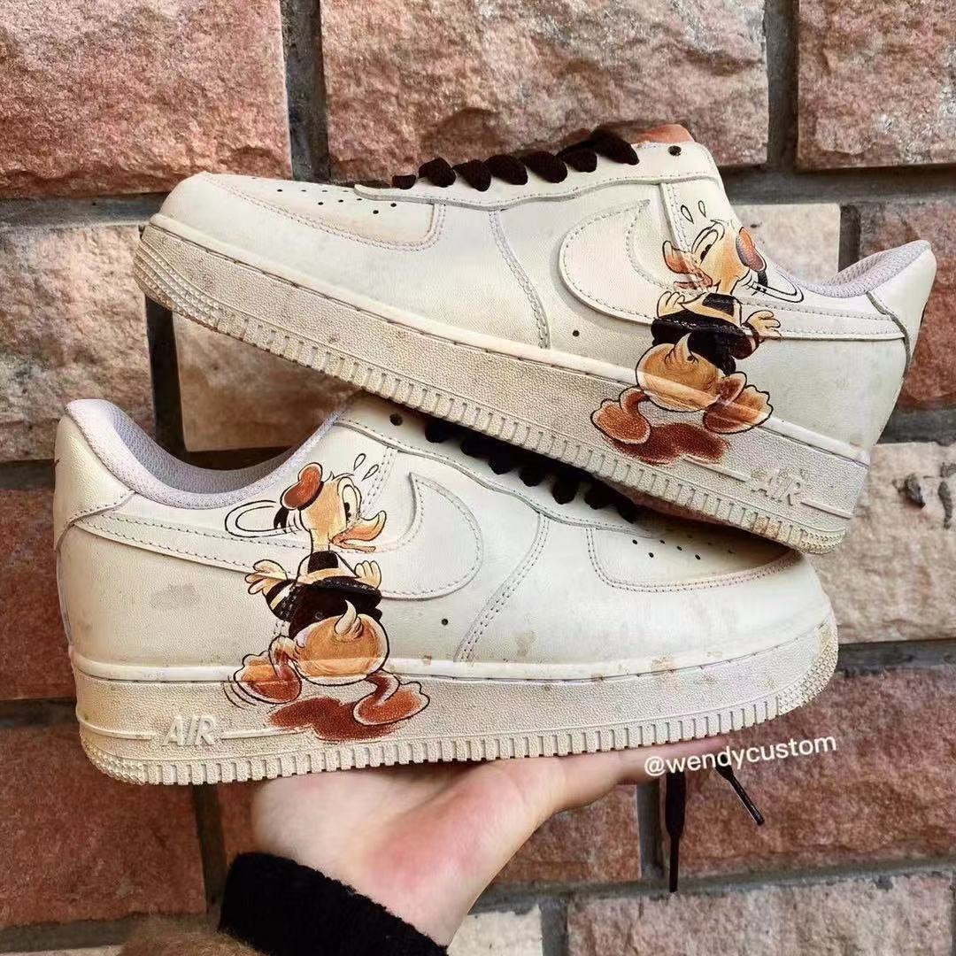 Hand-Painted Donald Duck Cartoon Air Force One Sneakers Shoes For Man