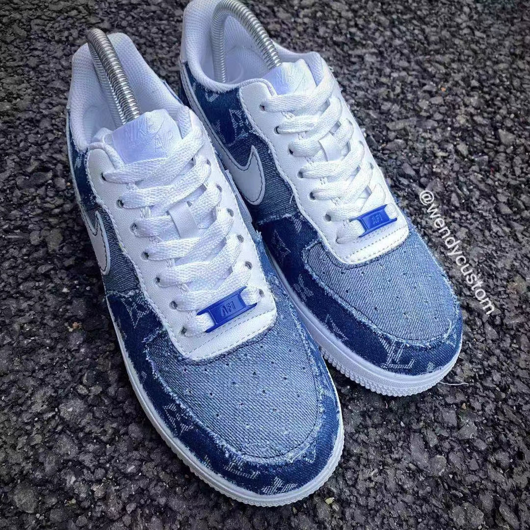 Denim LV Custom Made Sneakers Air Force One for Woman
