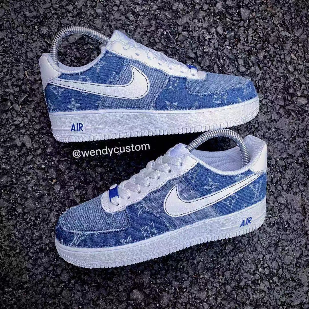 Denim LV Custom Made Sneakers Air Force One for Woman