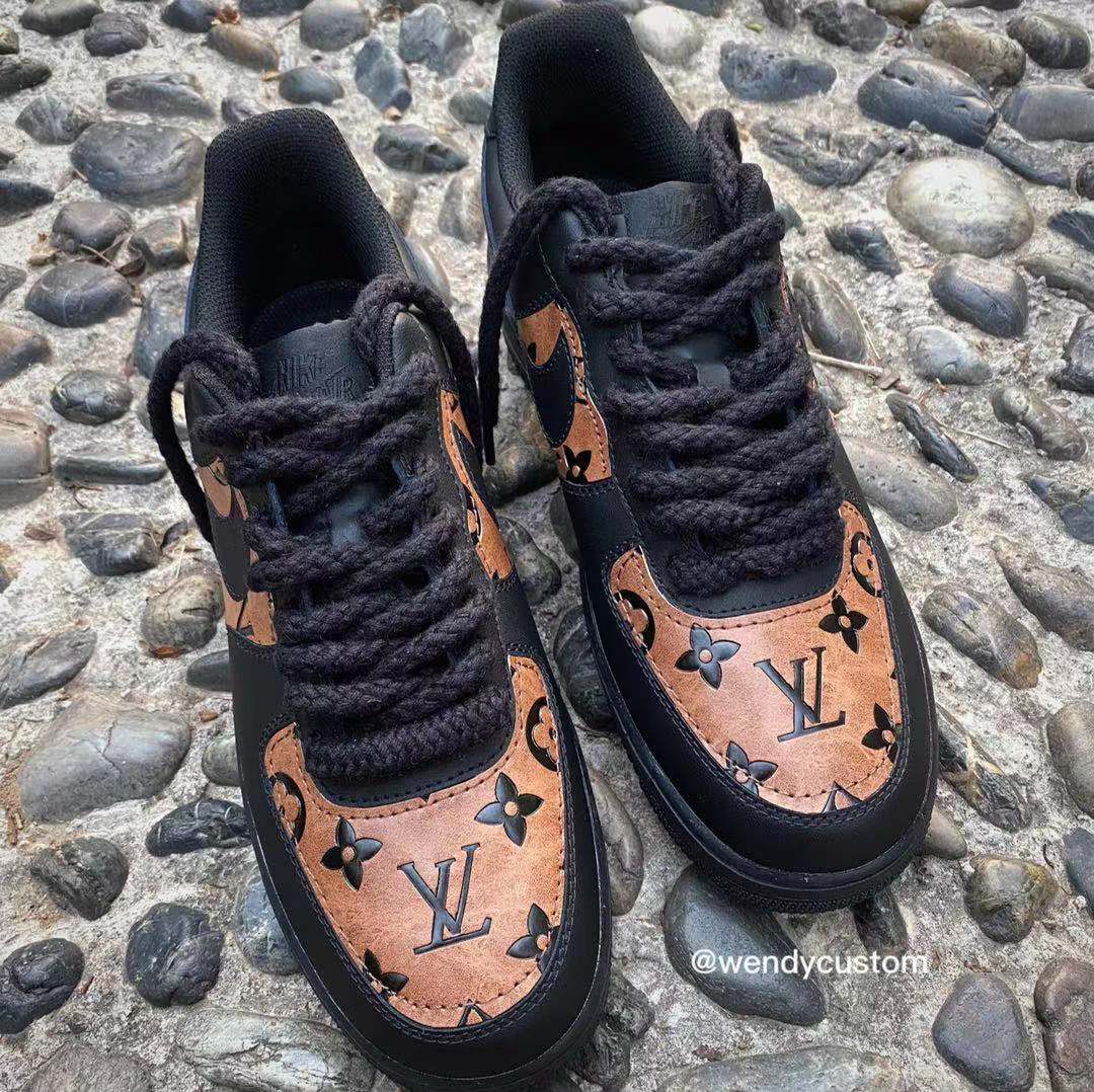 Vintage Brown LV Twist Lace Custom Air Force One Sneaker for Man –  WendyCustom