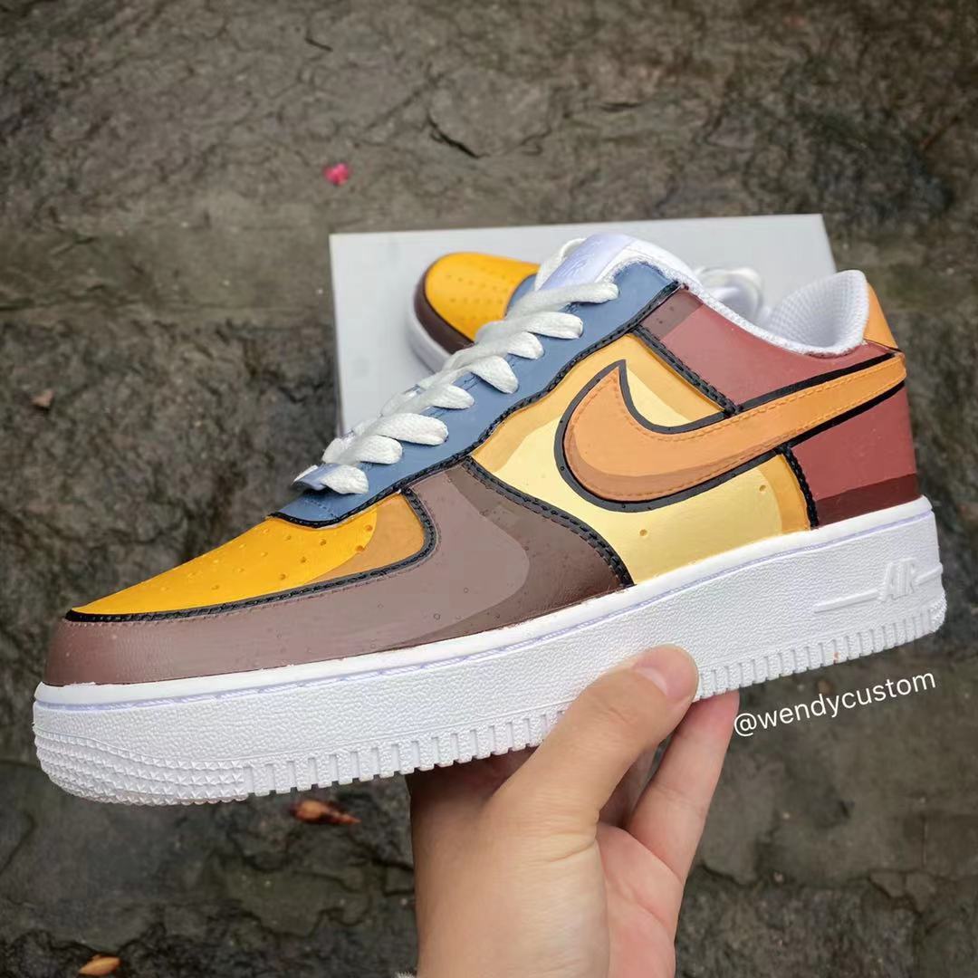Hand-Painted Colorful Shadow Air Force One AF1 Sneakers for Man