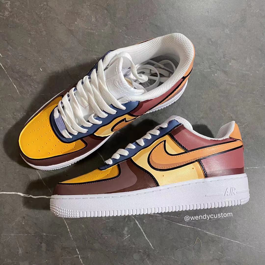 Hand-Painted Colorful Shadow Air Force One AF1 Sneakers for Man