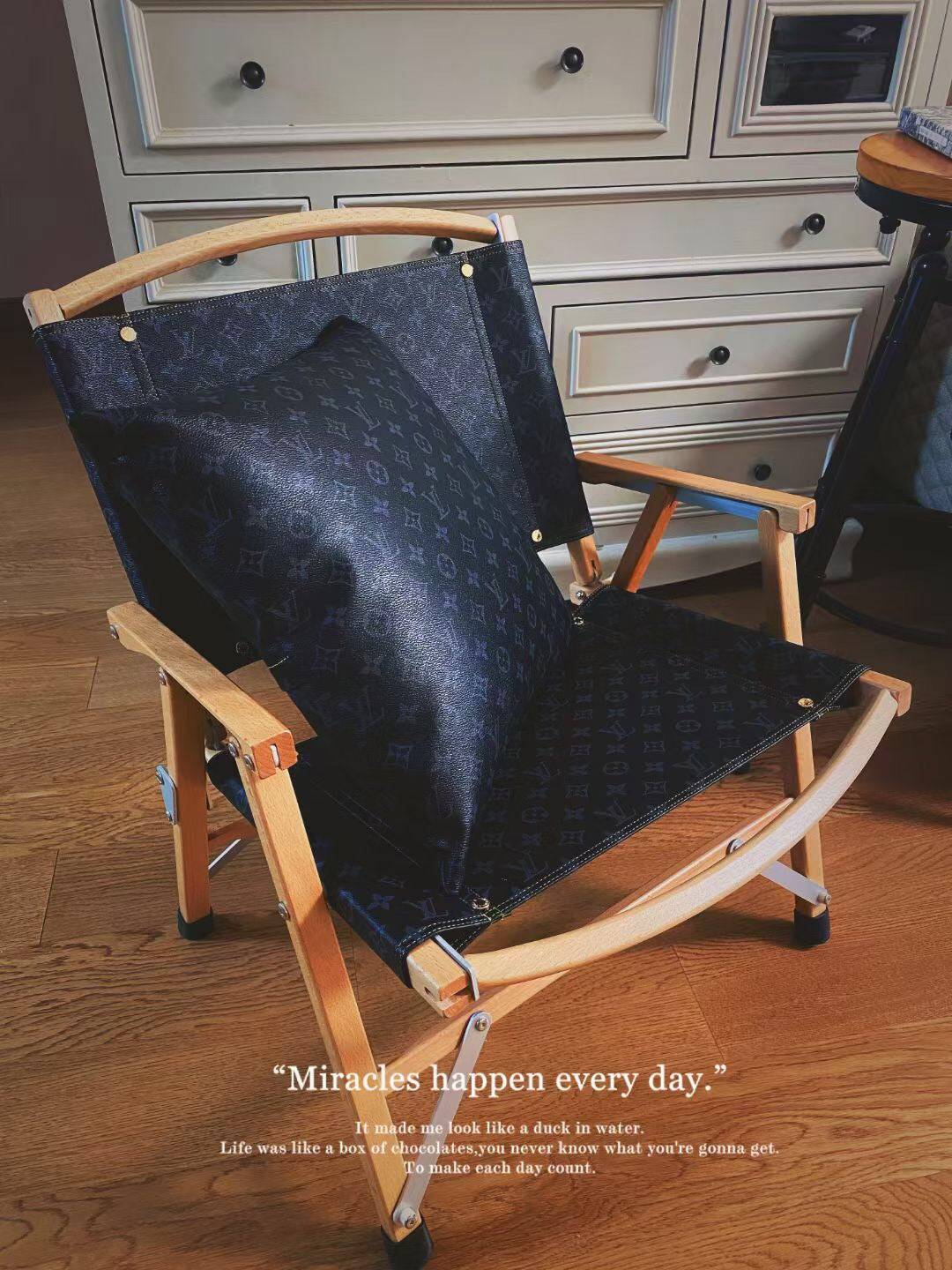 Handmade Classic Monogram LV Wooden Folding Chair