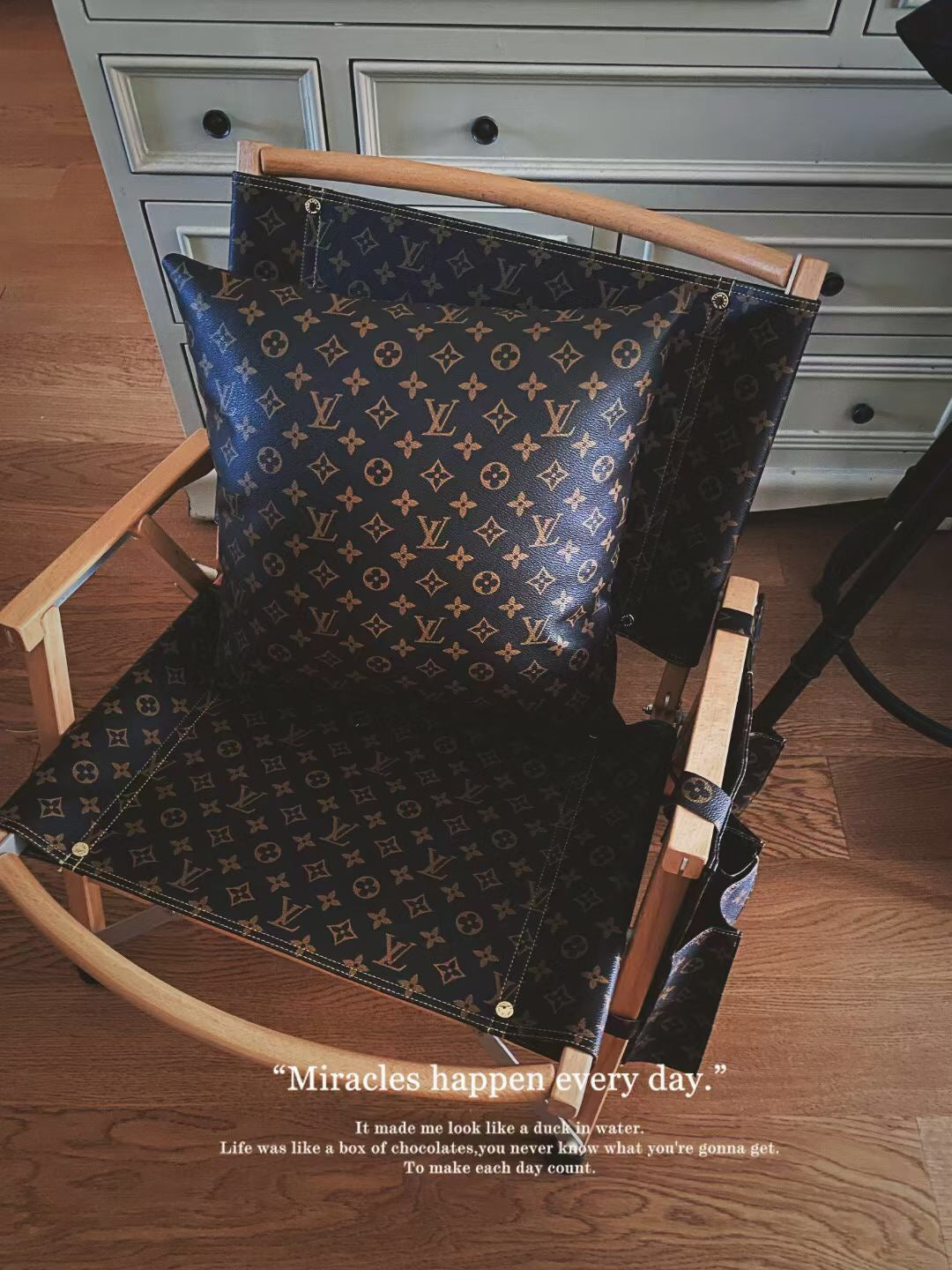 Handmade Classic Monogram LV Wooden Folding Chair