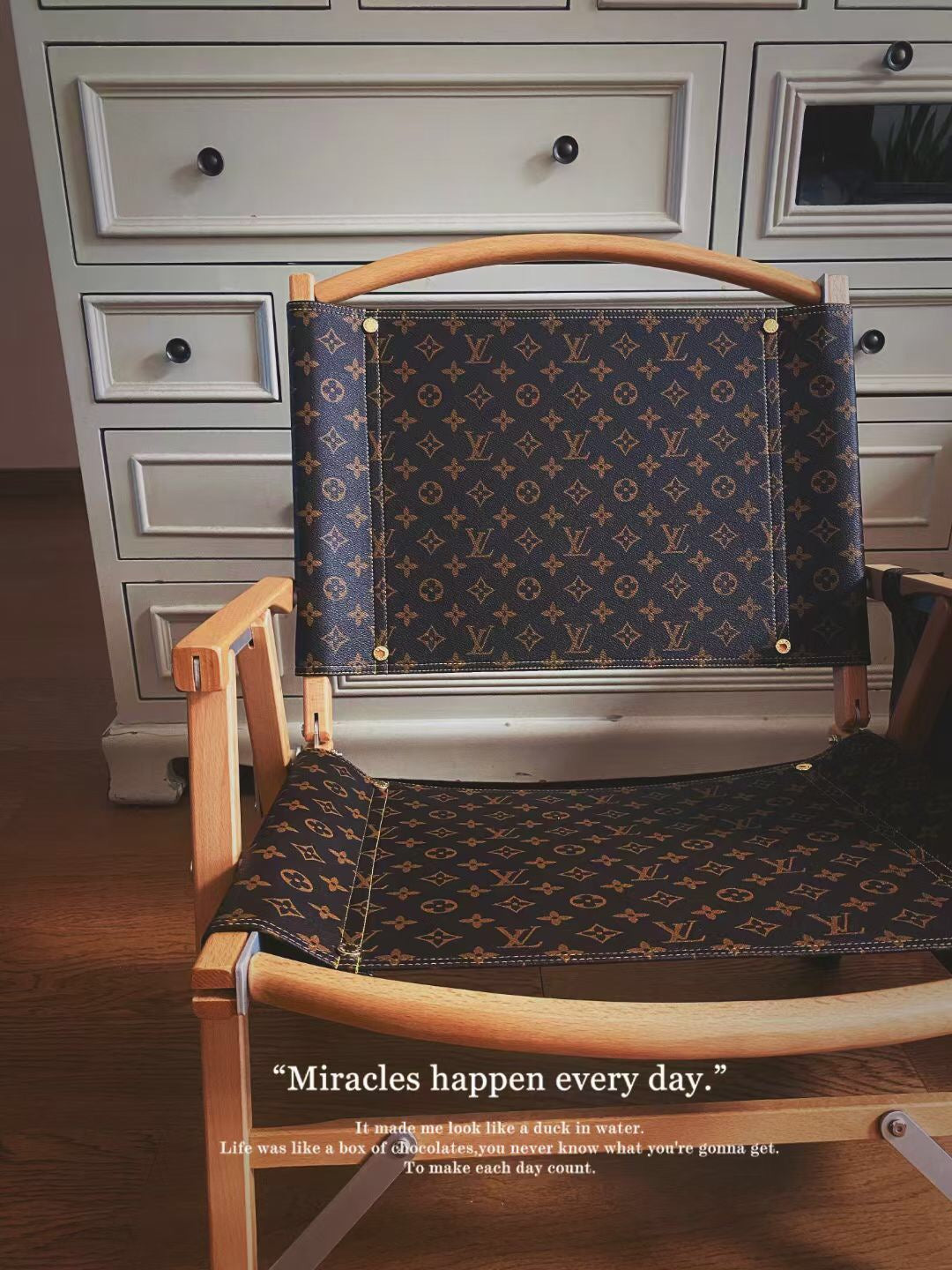 Handmade Classic Monogram LV Wooden Folding Chair