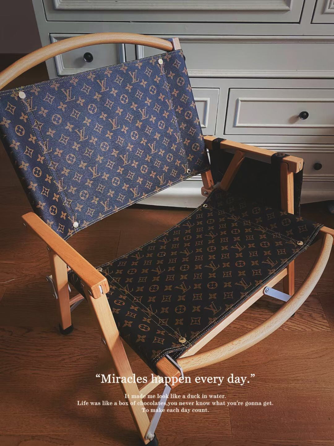Handmade Classic Monogram LV Wooden Folding Chair