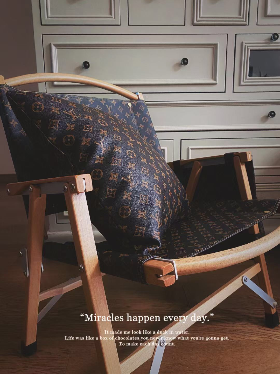 Handmade Classic Monogram LV Wooden Folding Chair